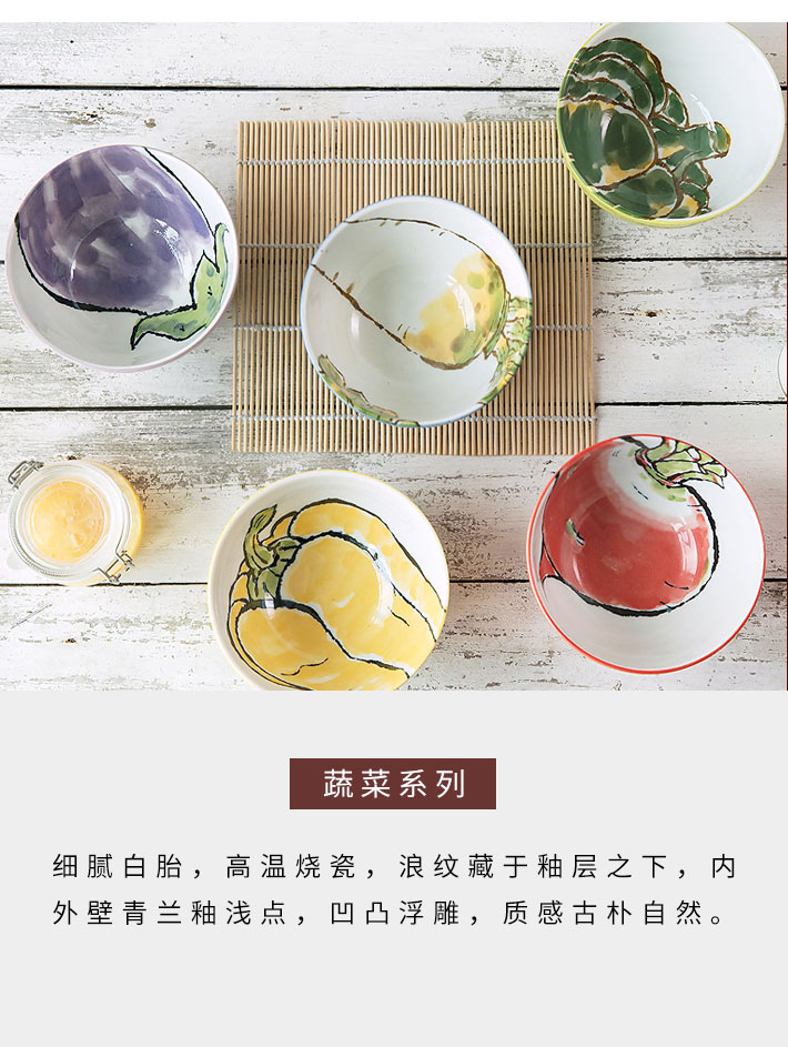 日本 Mino Yaki美浓烧绘手纸绿椒5.2英寸 小饭碗