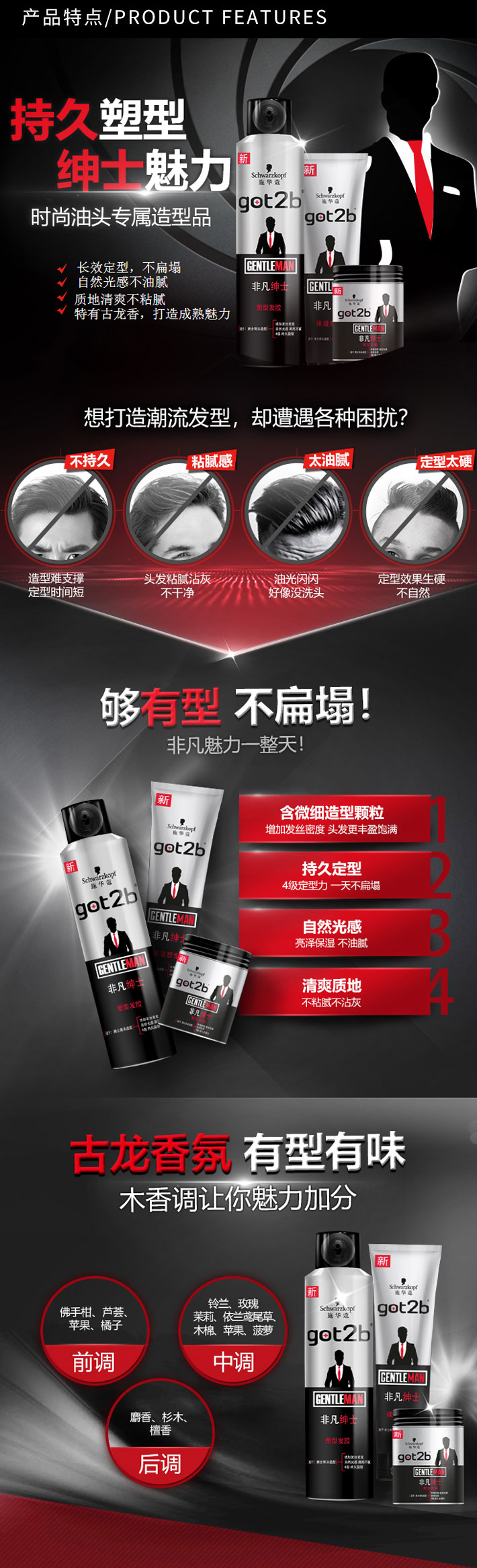 德国 Schwarzkopf 施华蔻 GOT2B非凡绅士塑型发胶 200ml